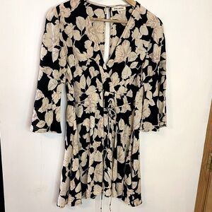 Billabong Faux Wrap Bell Sleeve Floral Mini Dress